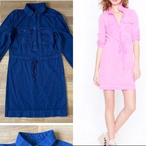 J. CREW | Garment Dyed Navy Blue Purple Drawstring Waist Shirtdress Petite 00